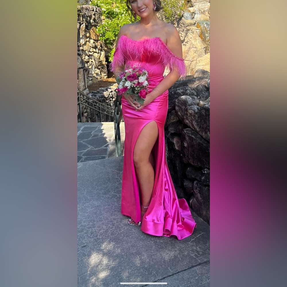 Pink prom satin prom dress